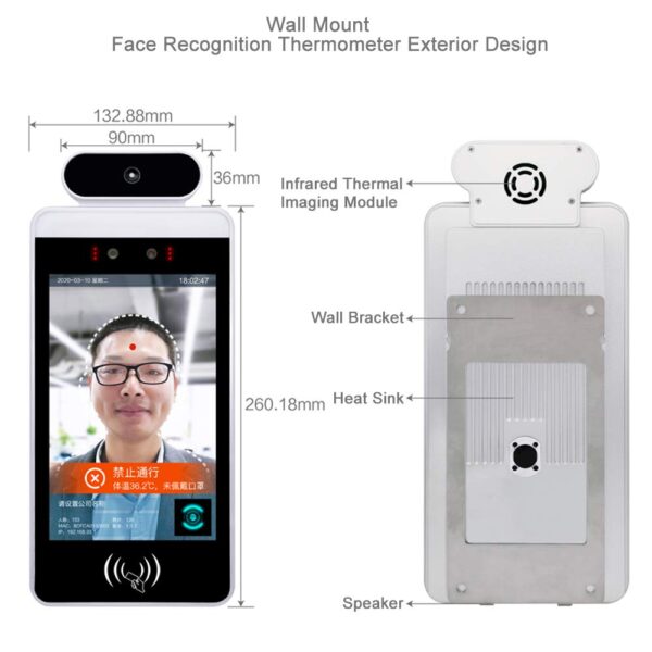 8 Inch Face Recognition Temperature Measurement Kiosk Build with Hand Sanitizer Dispenser, Support Face Comparison Library/Attendance Machine/Visitor Management System - Image 4
