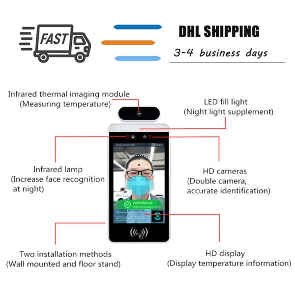 8 Inch Face Recognition Temperature Measurement Kiosk Build with Hand Sanitizer Dispenser, Support Face Comparison Library/Attendance Machine/Visitor Management System - Image 7